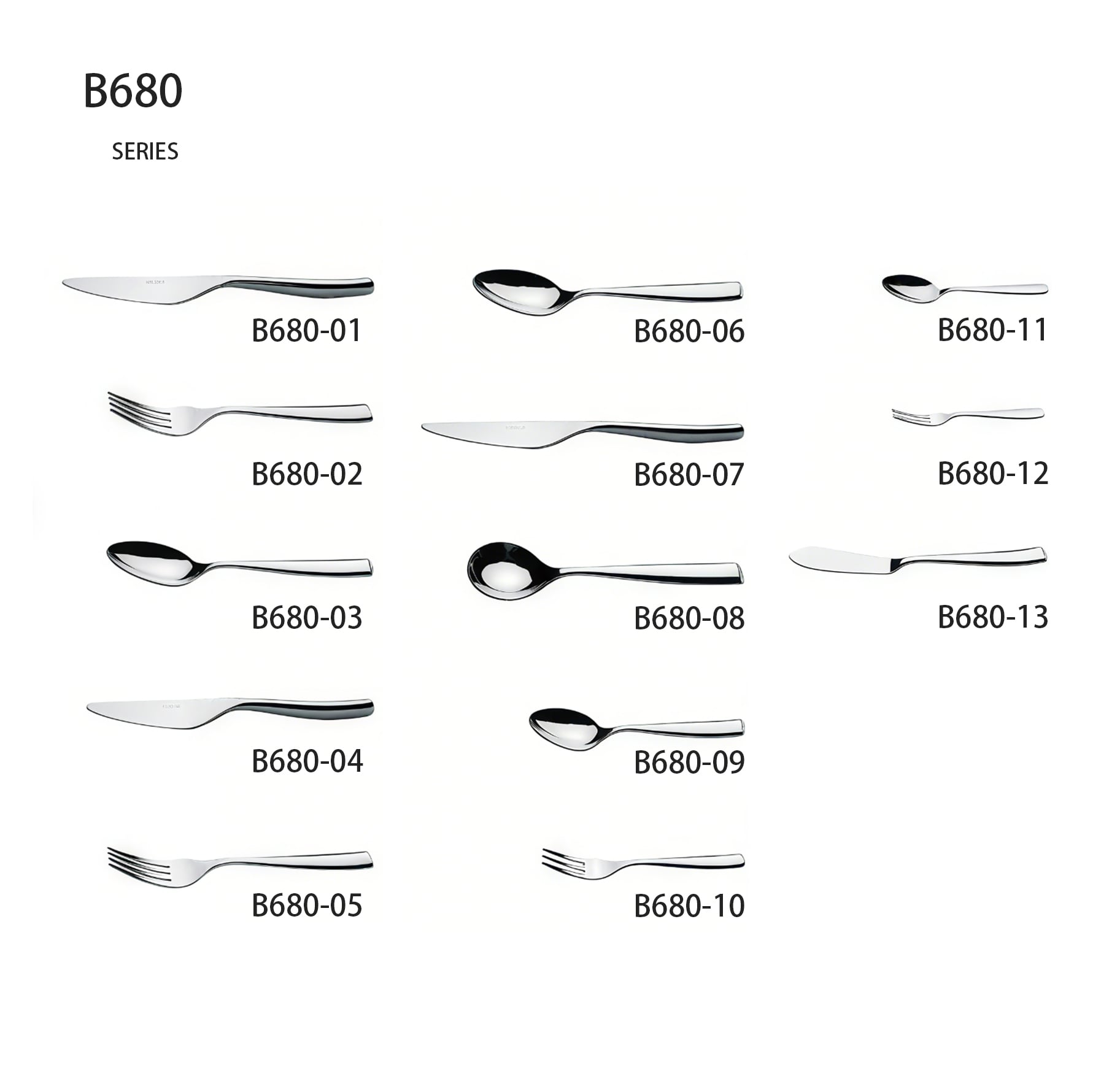 Stainless Steel Flatware Set - Knife, Fork and Spoon B680 SERIES