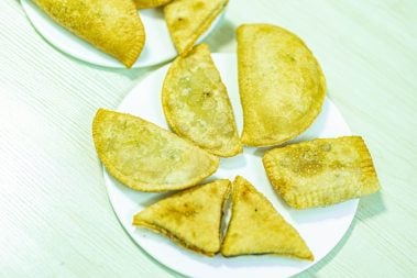 Fried Colorful Turnover Folded by DEM Meat Pie Turnover Machine