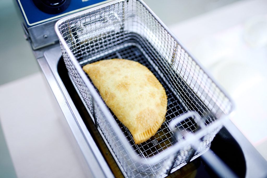 Fried Colorful Turnover Folded by DEM Meat Pie Turnover Machine