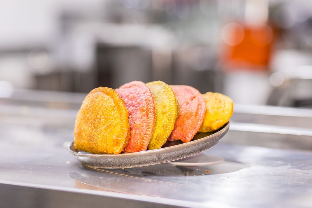 Fried Colorful Turnover Folded by DEM Meat Pie Turnover Machine