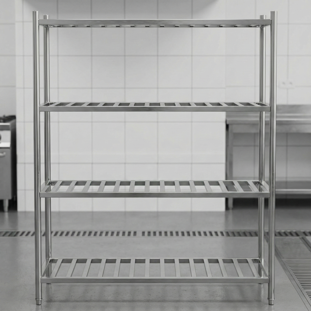4 Tiers 1500X500 Stainless Steel 1.2 mm Restaurant Ladder Shelving