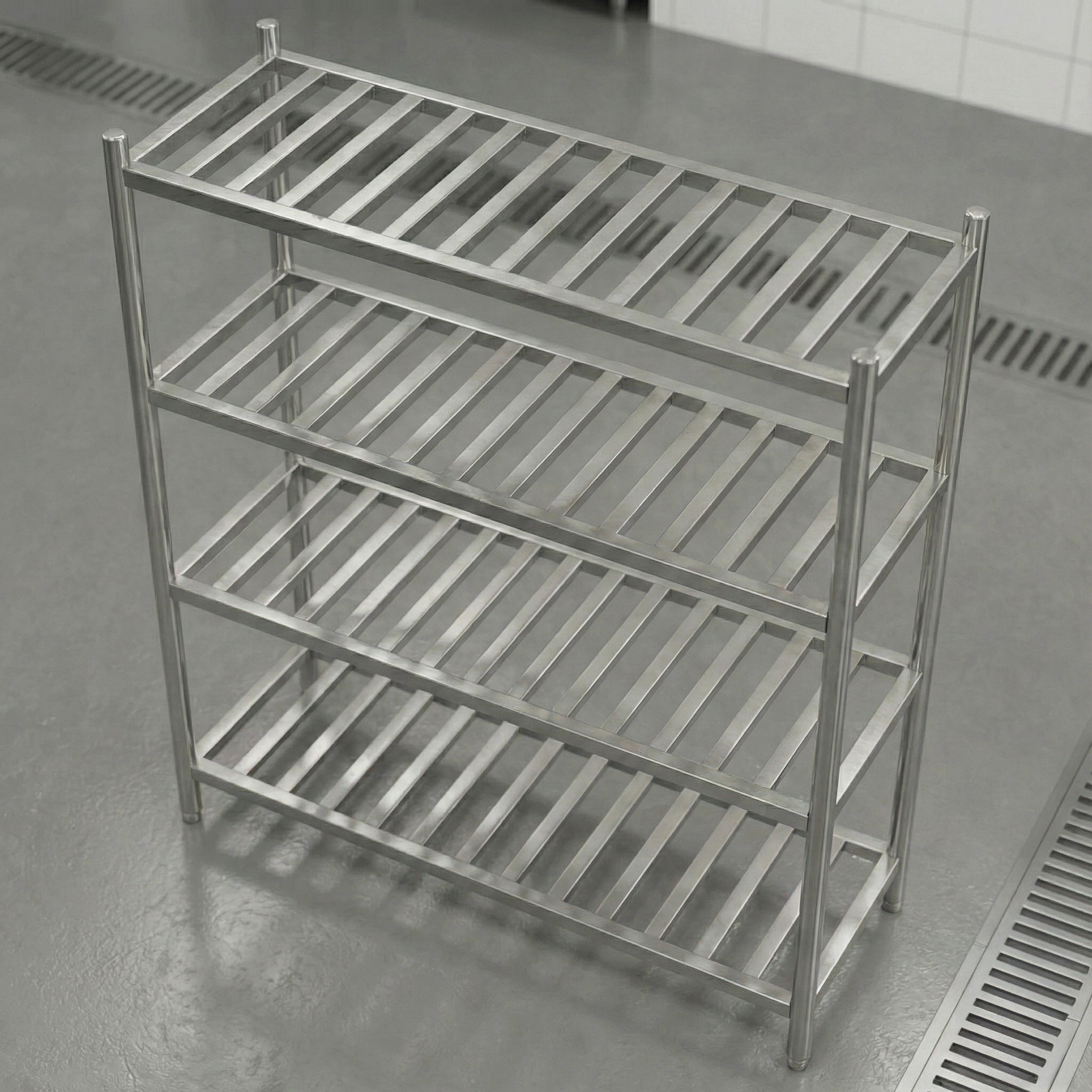 4 Tiers L1800XW500 MM Stainless Steel Restaurant Ladder Shelving Top 4 Tiers L1800XW500 MM Stainless Steel Restaurant Ladder Shelving Top