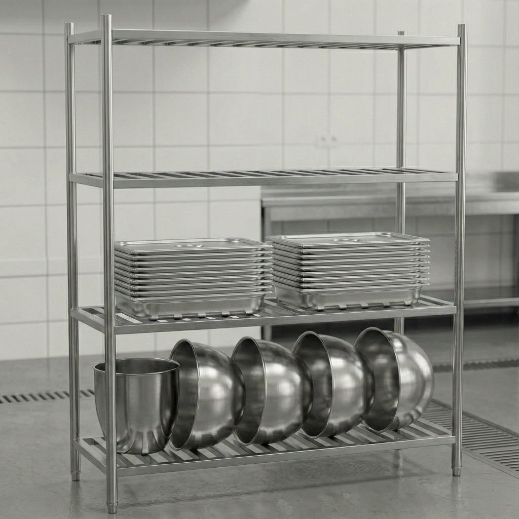 4 Tiers 1500X500 Stainless Steel 1.2 mm Restaurant Ladder Shelving