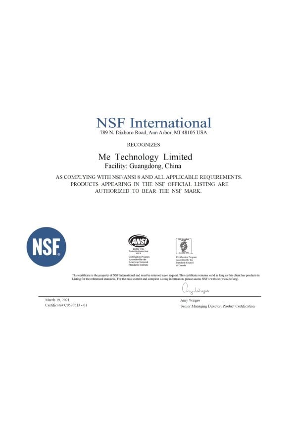 Certificate - NSF - Twothousand Machinery